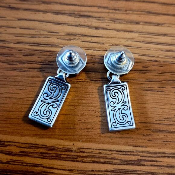 BRIGHTON "Fontina" Vintage Enamel Inlay And Silver Pushback Earrings EUROSUMMER! - Picture 3 of 5